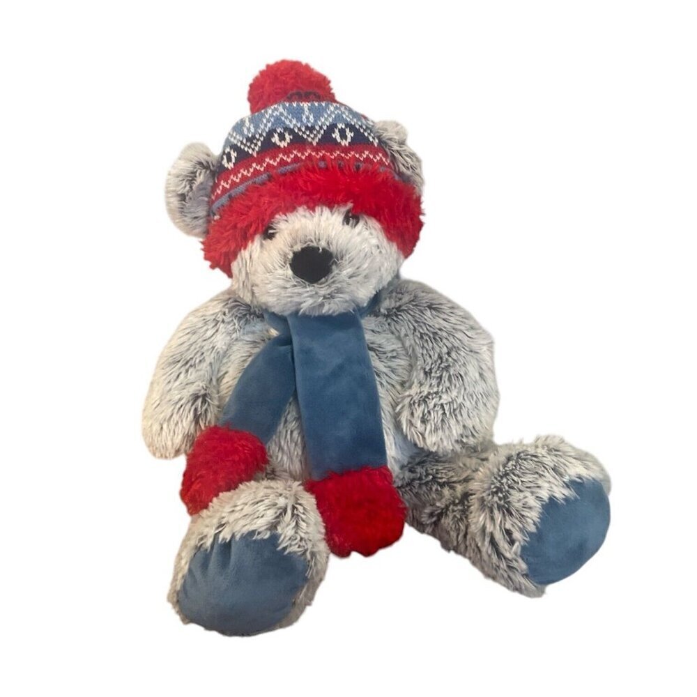 Gentle Treasures St. Jude Winter Christmas Plush Teddy Bear Red Blue Hat Scarf